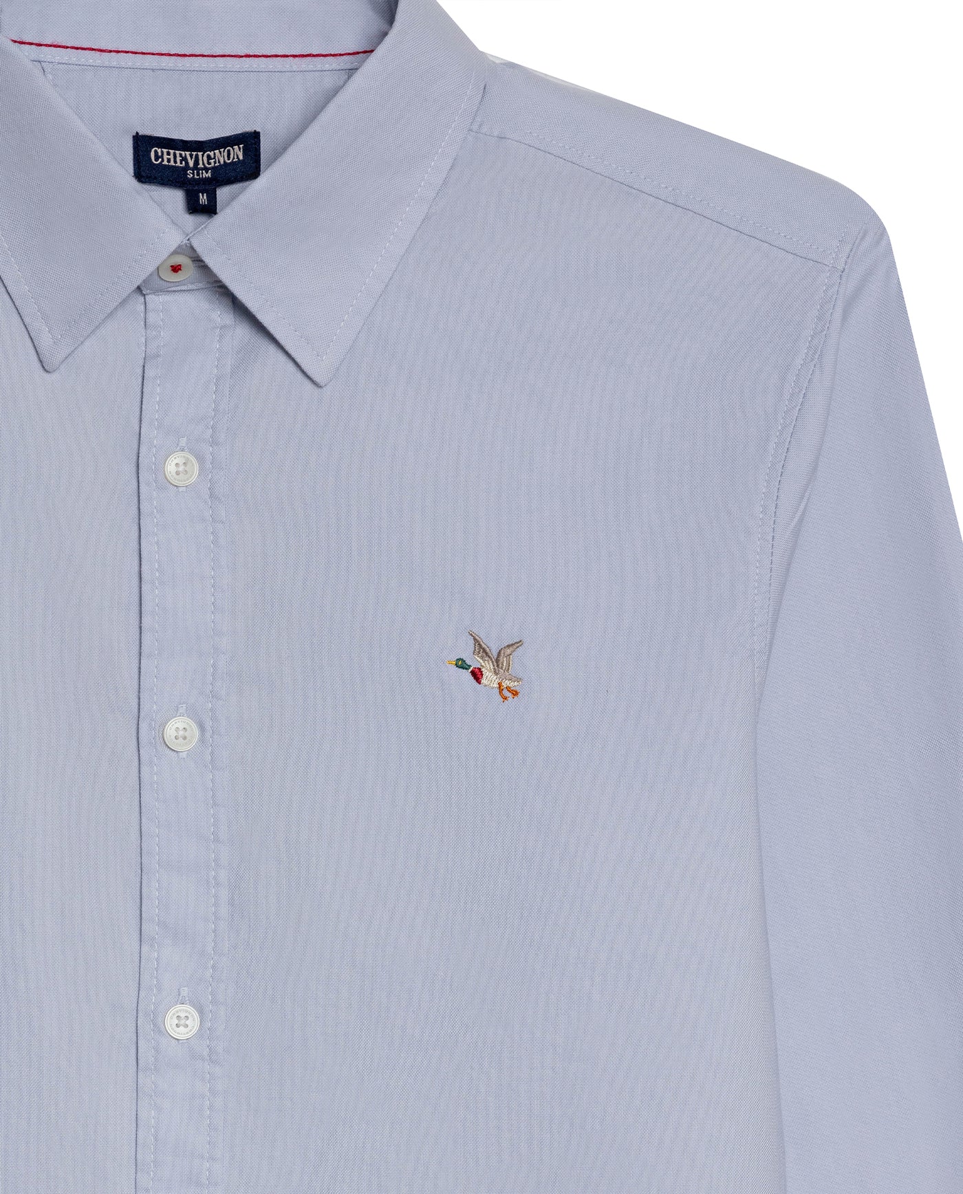 Mens Shirt Long Sleeve Slim Fit Oxford Cotton Vibrant Duck Raw Contrast Buttons Side Details Woven Label - Blue 63_611H027_AZU134110_8