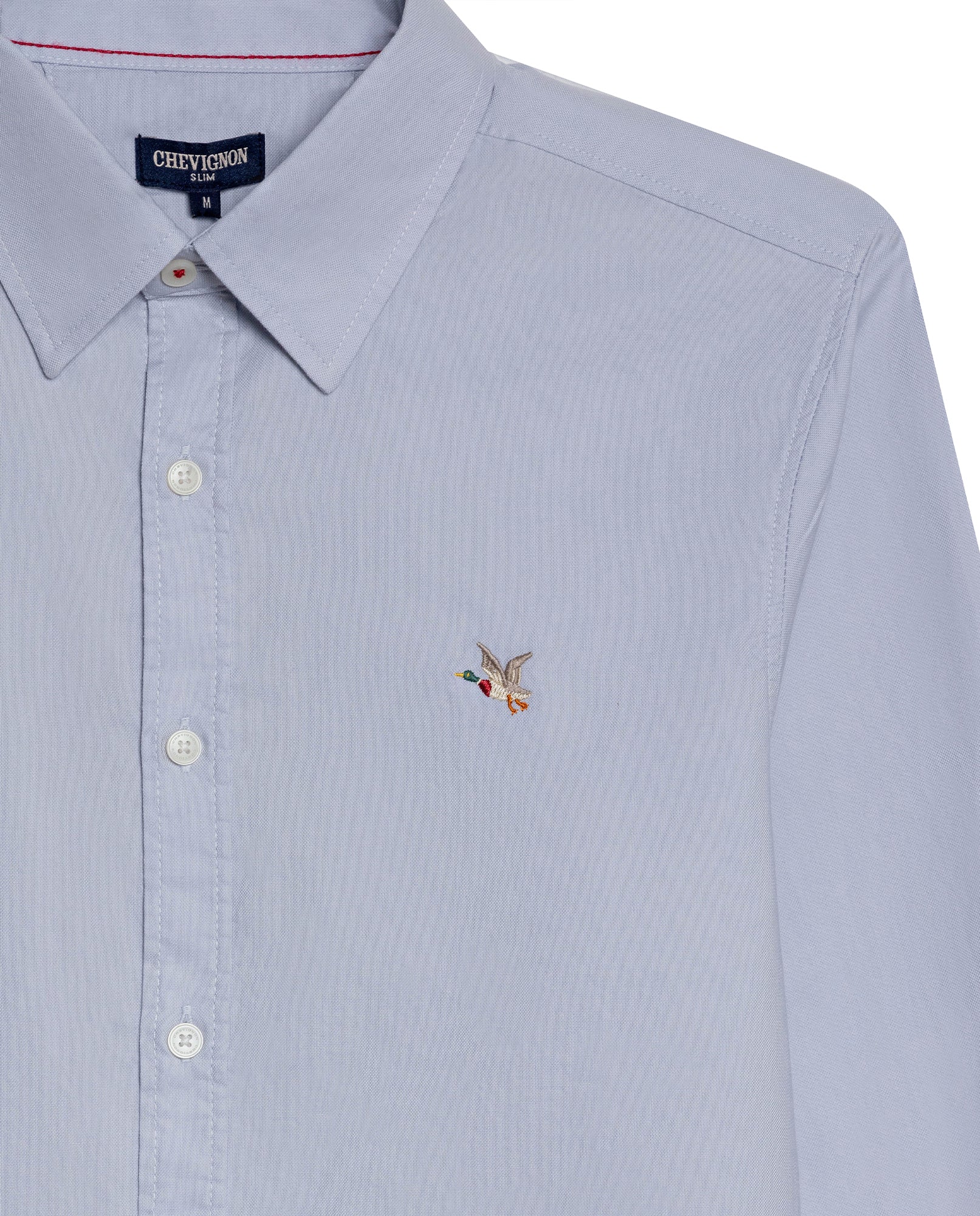 Mens Shirt Long Sleeve Slim Fit Oxford Cotton Vibrant Duck Raw Contrast Buttons Side Details Woven Label - Blue 63_611H027_AZU134110_8