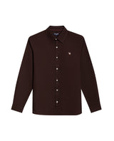 Mens Shirt Long Sleeve Slim Fit Oxford Cotton Vibrant Duck Raw Contrast Buttons Side Details Woven Label - Brown 63_611H027_CAF191016_3