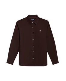 Mens Shirt Long Sleeve Slim Fit Oxford Cotton Vibrant Duck Raw Contrast Buttons Side Details Woven Label - Brown 63_611H027_CAF191016_3