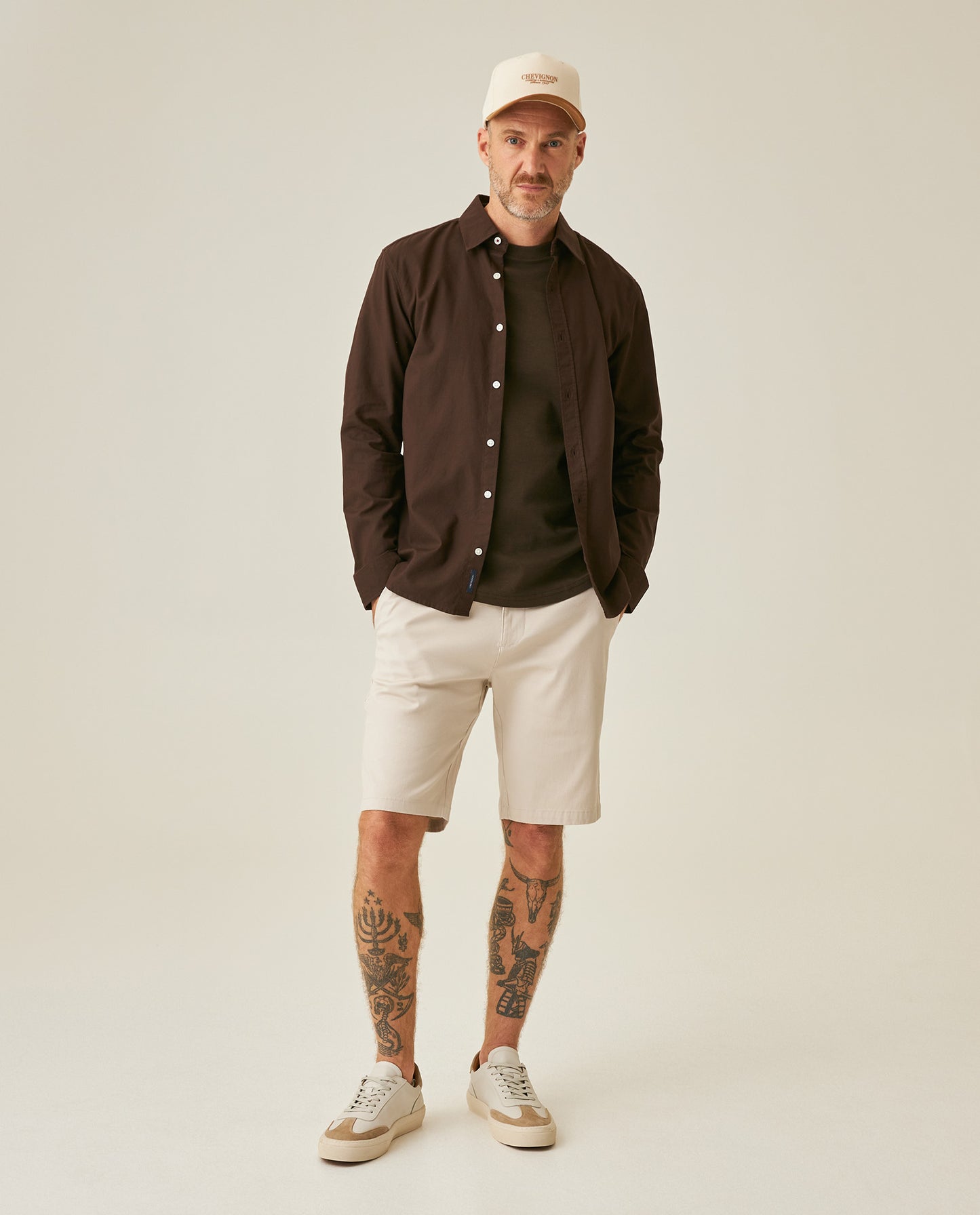 Mens Shirt Long Sleeve Slim Fit Oxford Cotton Vibrant Duck Raw Contrast Buttons Side Details Woven Label - Brown 63_611H027_CAF191016_4