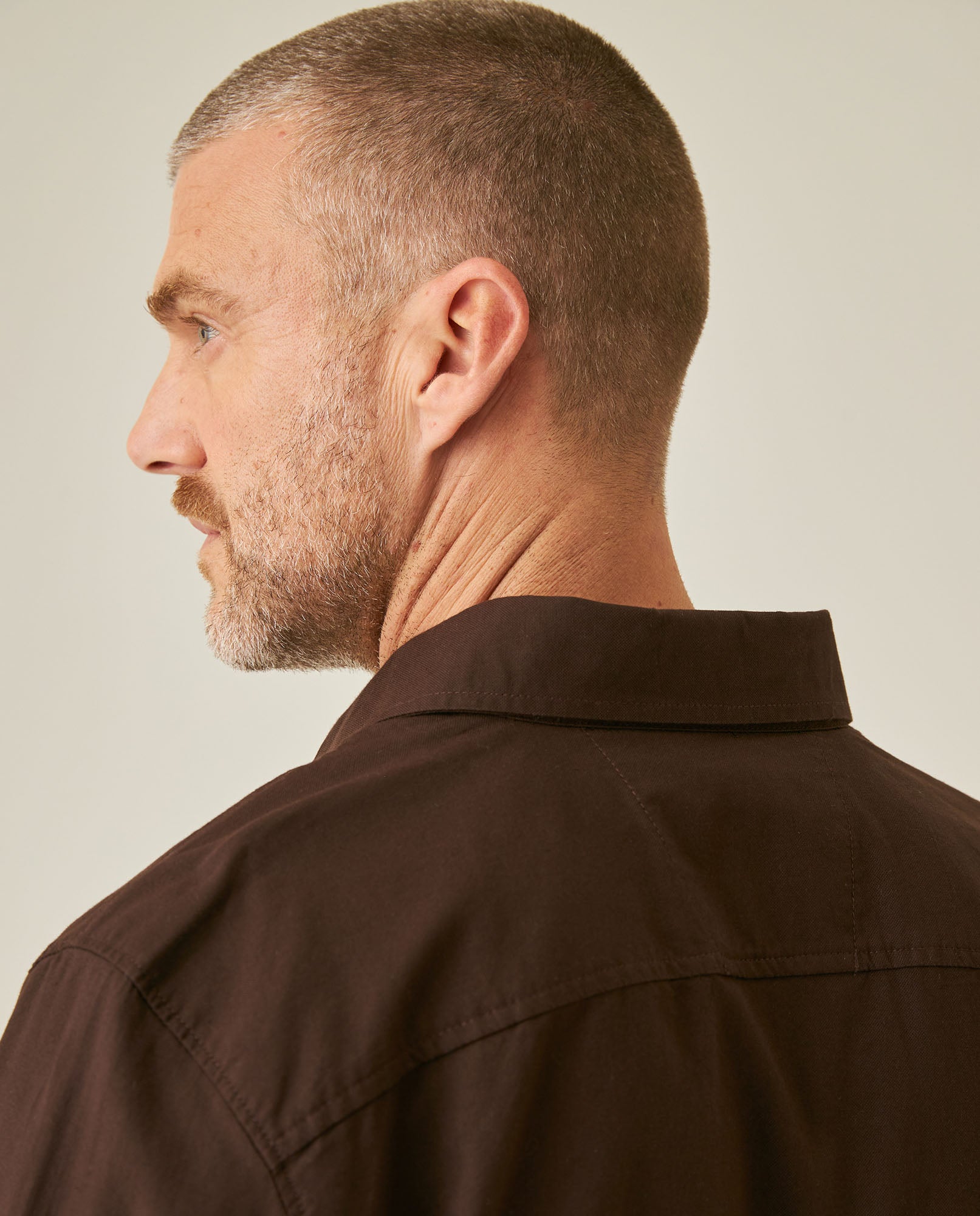 Mens Shirt Long Sleeve Slim Fit Oxford Cotton Vibrant Duck Raw Contrast Buttons Side Details Woven Label - Brown 63_611H027_CAF191016_7