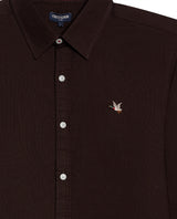 Mens Shirt Long Sleeve Slim Fit Oxford Cotton Vibrant Duck Raw Contrast Buttons Side Details Woven Label - Brown 63_611H027_CAF191016_8