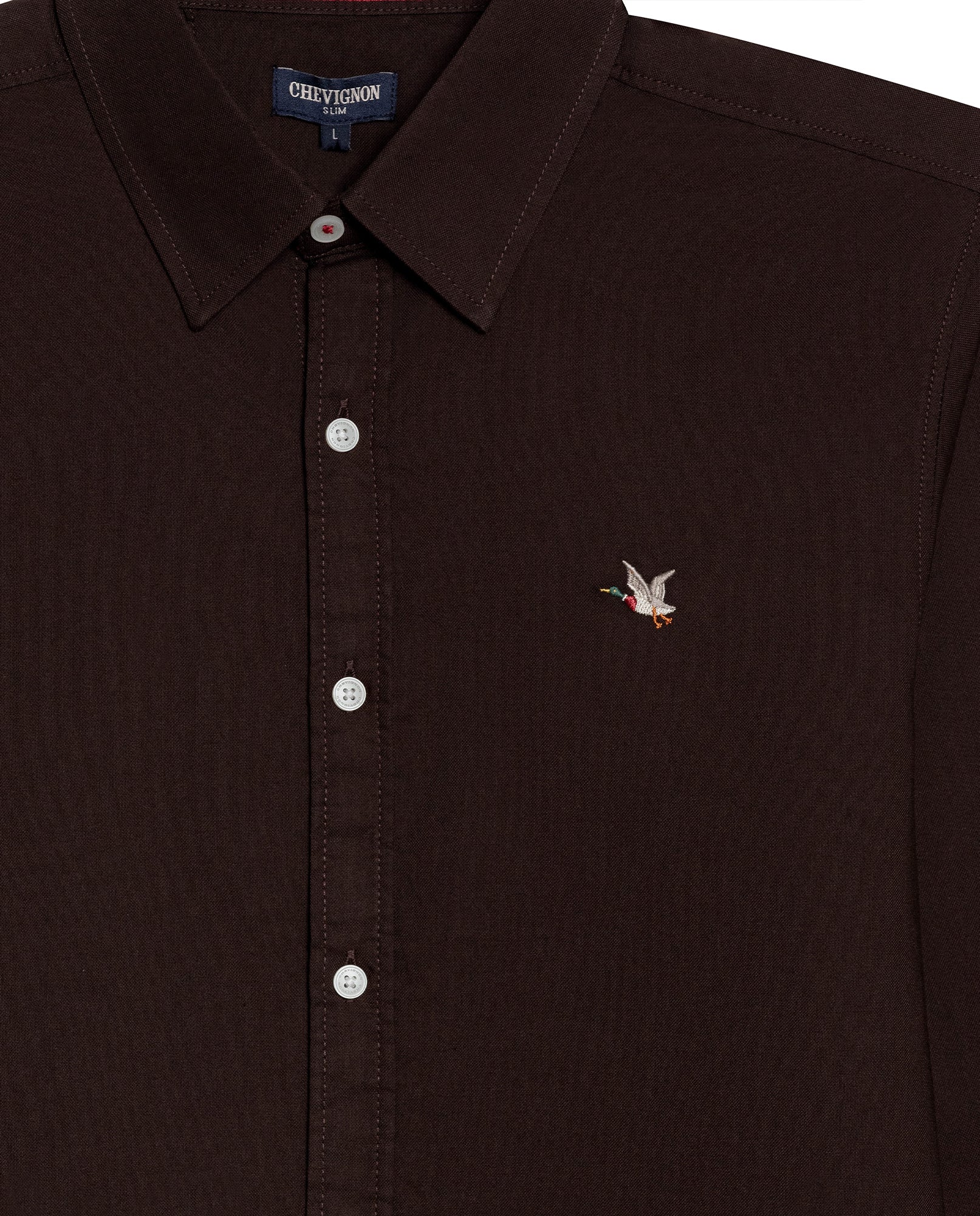 Mens Shirt Long Sleeve Slim Fit Oxford Cotton Vibrant Duck Raw Contrast Buttons Side Details Woven Label - Brown 63_611H027_CAF191016_8