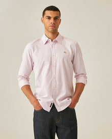 Mens Shirt Long Sleeve Slim Fit Oxford Cotton Vibrant Duck Raw Contrast Buttons Side Details Woven Label - Purple 63_611H027_MOR133805_0