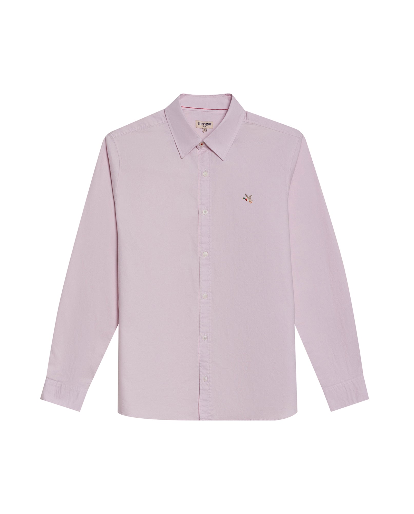 Mens Shirt Long Sleeve Slim Fit Oxford Cotton Vibrant Duck Raw Contrast Buttons Side Details Woven Label - Purple 63_611H027_MOR133805_3