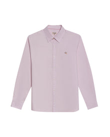 Mens Shirt Long Sleeve Slim Fit Oxford Cotton Vibrant Duck Raw Contrast Buttons Side Details Woven Label - Purple 63_611H027_MOR133805_3