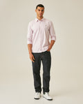 Mens Shirt Long Sleeve Slim Fit Oxford Cotton Vibrant Duck Raw Contrast Buttons Side Details Woven Label - Purple 63_611H027_MOR133805_4