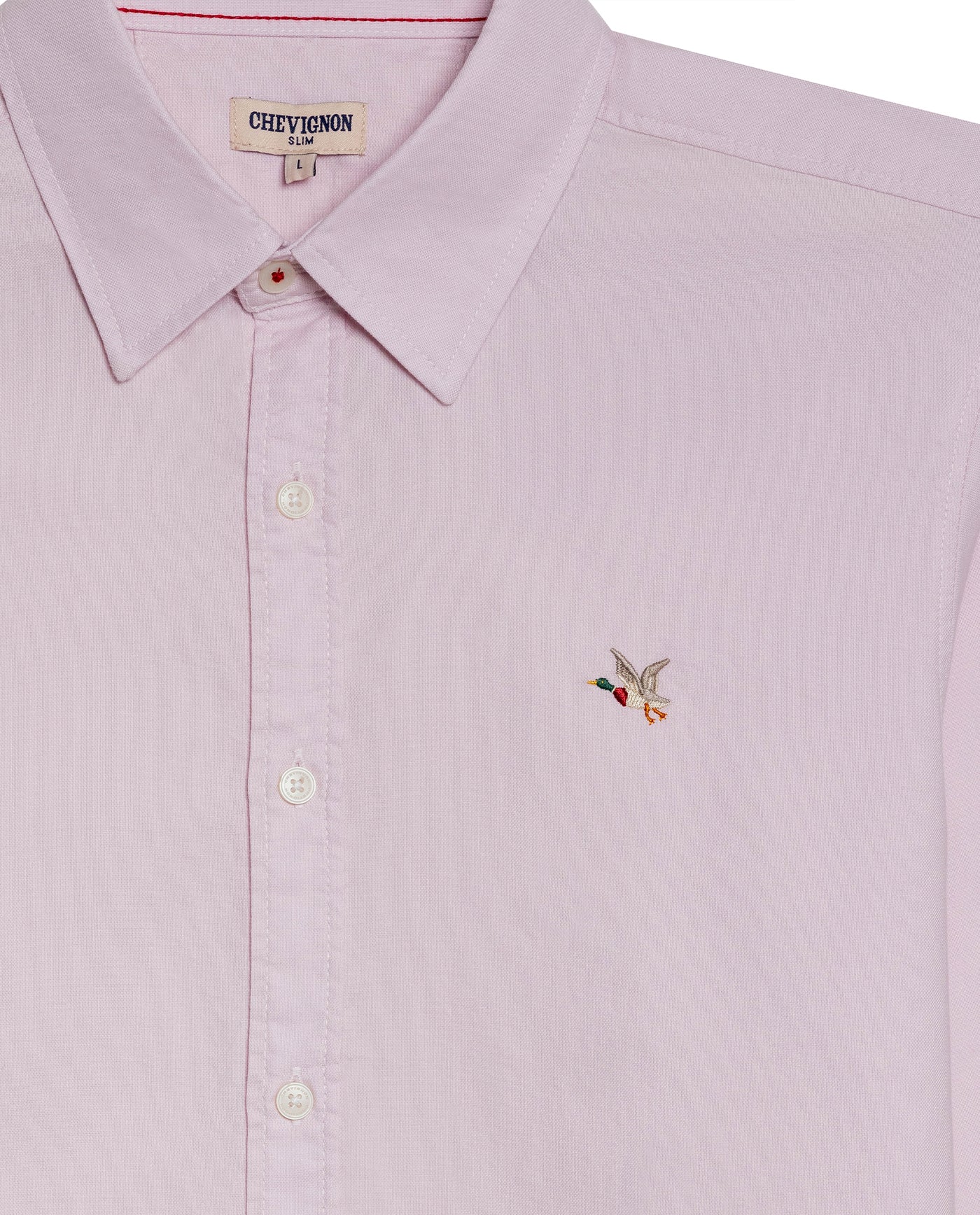 Mens Shirt Long Sleeve Slim Fit Oxford Cotton Vibrant Duck Raw Contrast Buttons Side Details Woven Label - Purple 63_611H027_MOR133805_8