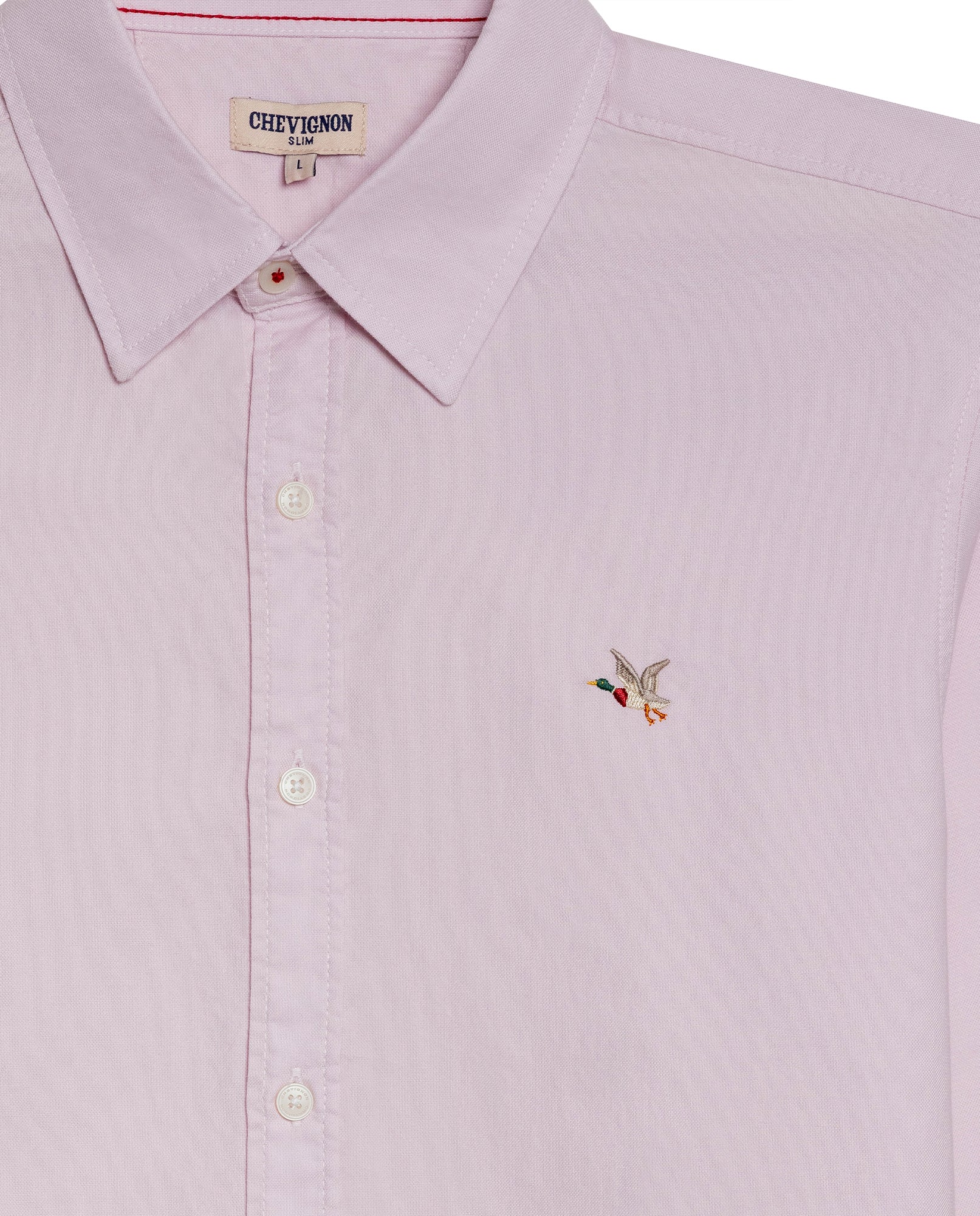 Mens Shirt Long Sleeve Slim Fit Oxford Cotton Vibrant Duck Raw Contrast Buttons Side Details Woven Label - Purple 63_611H027_MOR133805_8