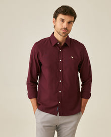 Mens Shirt Long Sleeve Slim Fit Oxford Cotton Vibrant Duck Raw Contrast Buttons Side Details Woven Label - Purple 63_611H027_MOR192118_0
