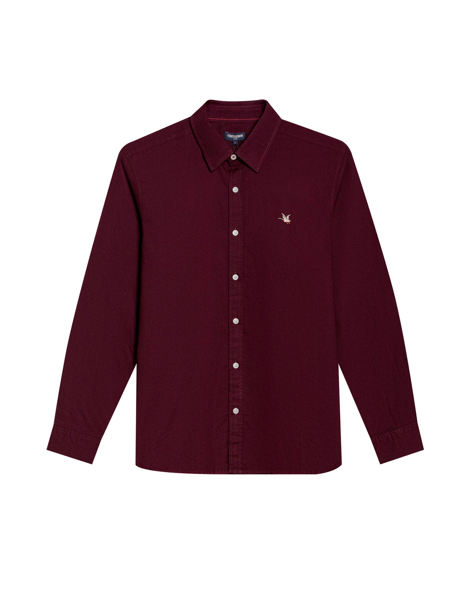 Mens Shirt Long Sleeve Slim Fit Oxford Cotton Vibrant Duck Raw Contrast Buttons Side Details Woven Label - Purple 63_611H027_MOR192118_3