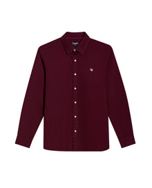 Mens Shirt Long Sleeve Slim Fit Oxford Cotton Vibrant Duck Raw Contrast Buttons Side Details Woven Label - Purple 63_611H027_MOR192118_3