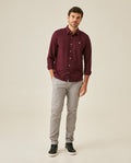 Mens Shirt Long Sleeve Slim Fit Oxford Cotton Vibrant Duck Raw Contrast Buttons Side Details Woven Label - Purple 63_611H027_MOR192118_4