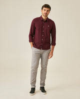 Mens Shirt Long Sleeve Slim Fit Oxford Cotton Vibrant Duck Raw Contrast Buttons Side Details Woven Label - Purple 63_611H027_MOR192118_4