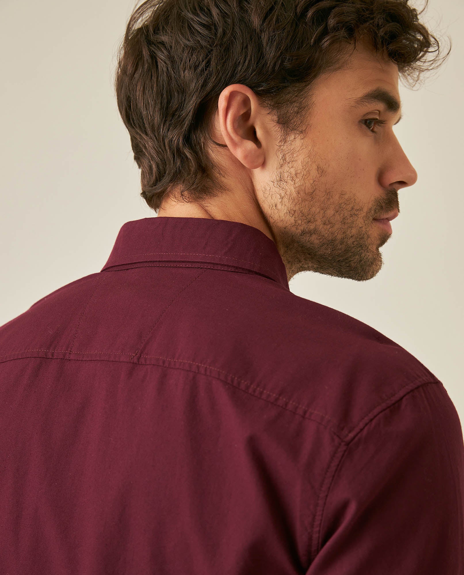 Mens Shirt Long Sleeve Slim Fit Oxford Cotton Vibrant Duck Raw Contrast Buttons Side Details Woven Label - Purple 63_611H027_MOR192118_7