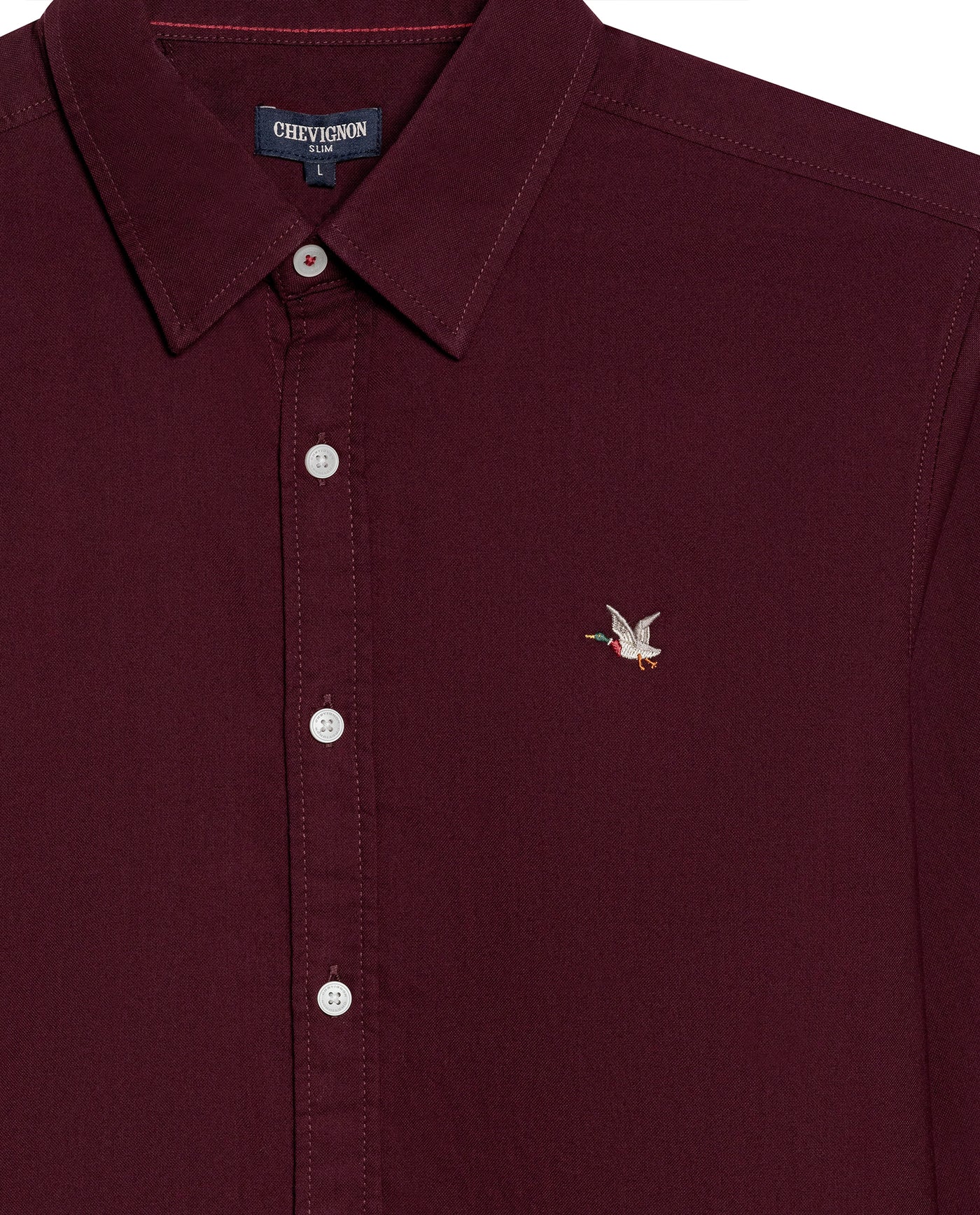 Mens Shirt Long Sleeve Slim Fit Oxford Cotton Vibrant Duck Raw Contrast Buttons Side Details Woven Label - Purple 63_611H027_MOR192118_8