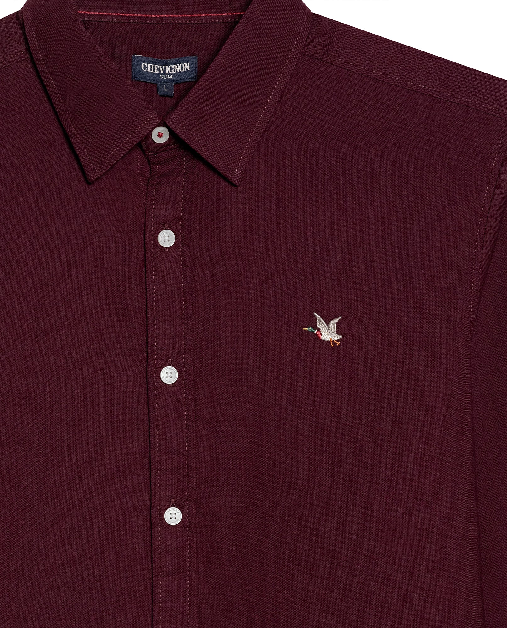 Mens Shirt Long Sleeve Slim Fit Oxford Cotton Vibrant Duck Raw Contrast Buttons Side Details Woven Label - Purple 63_611H027_MOR192118_8