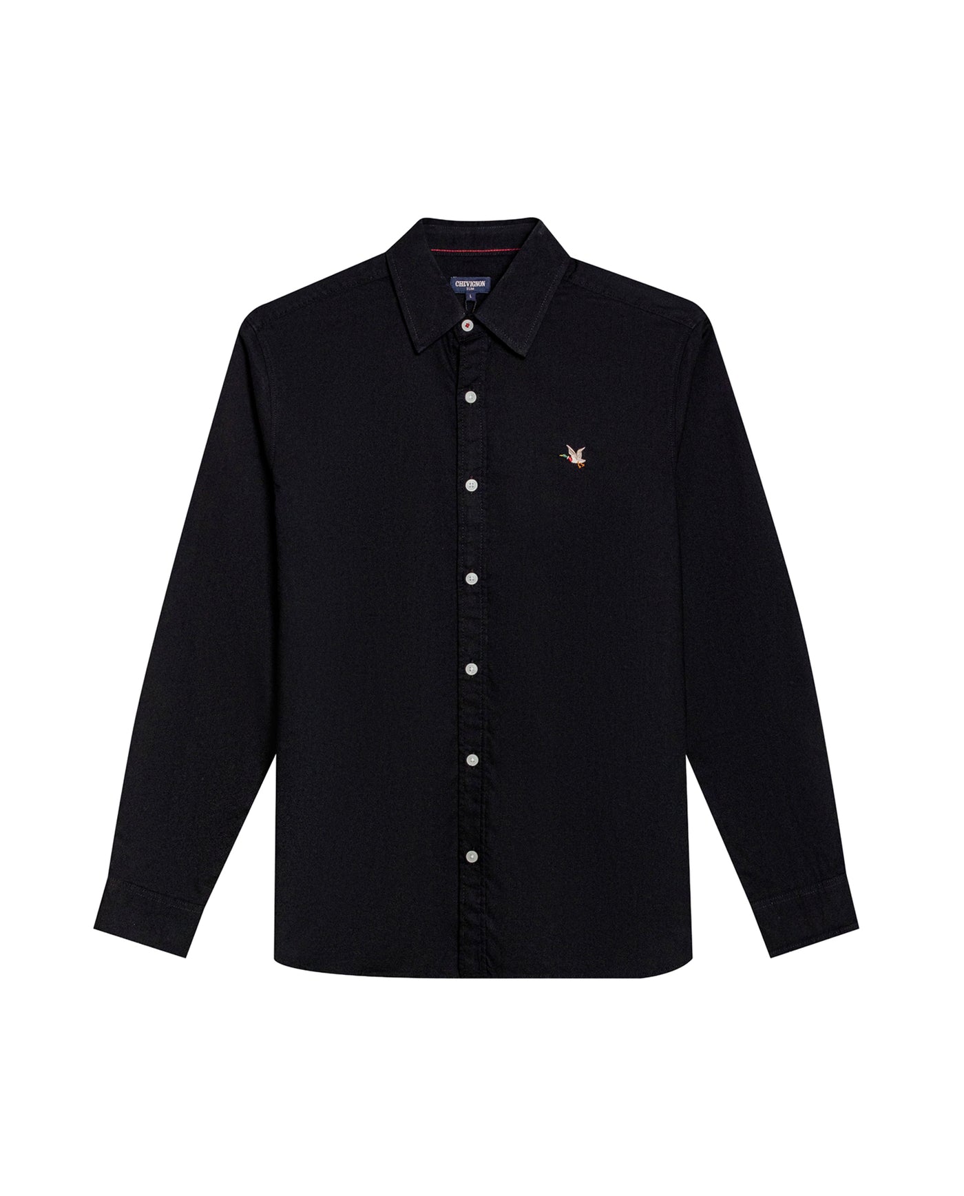 Mens Shirt Long Sleeve Slim Fit Oxford Cotton Vibrant Duck Raw Contrast Buttons Side Details Woven Label - Black 63_611H027_NEG194007_3