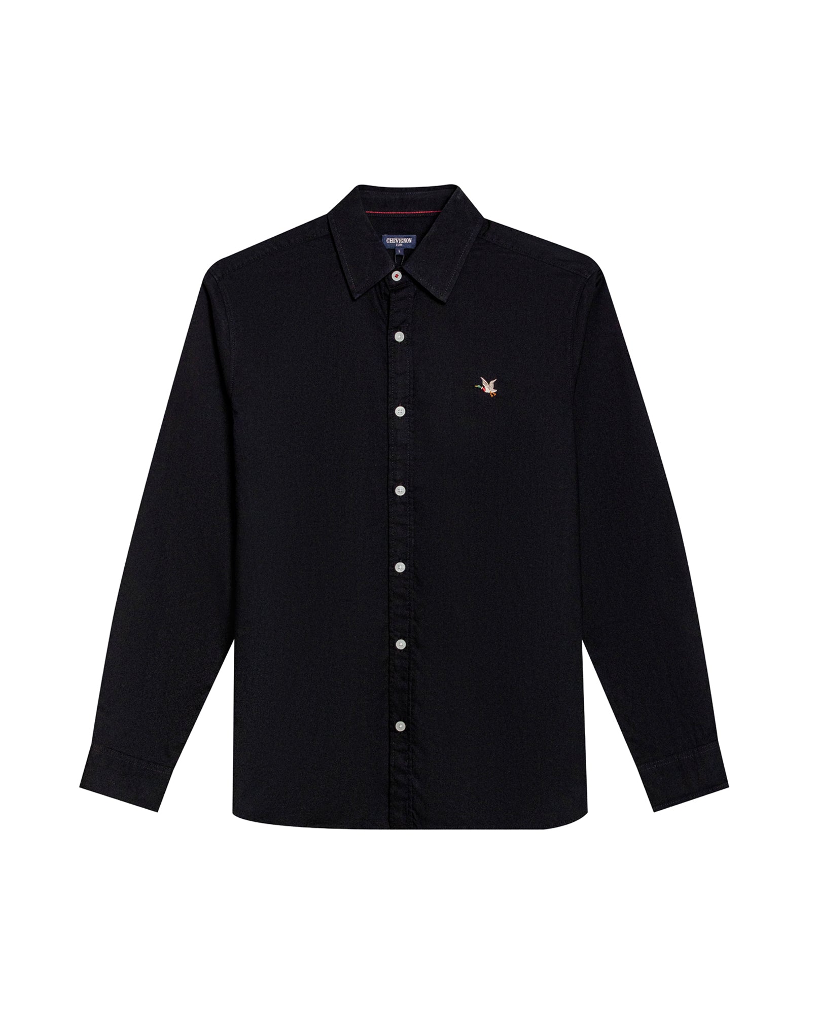Mens Shirt Long Sleeve Slim Fit Oxford Cotton Vibrant Duck Raw Contrast Buttons Side Details Woven Label - Black 63_611H027_NEG194007_3