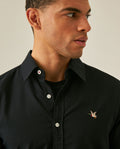 Mens Shirt Long Sleeve Slim Fit Oxford Cotton Vibrant Duck Raw Contrast Buttons Side Details Woven Label - Black 63_611H027_NEG194007_5
