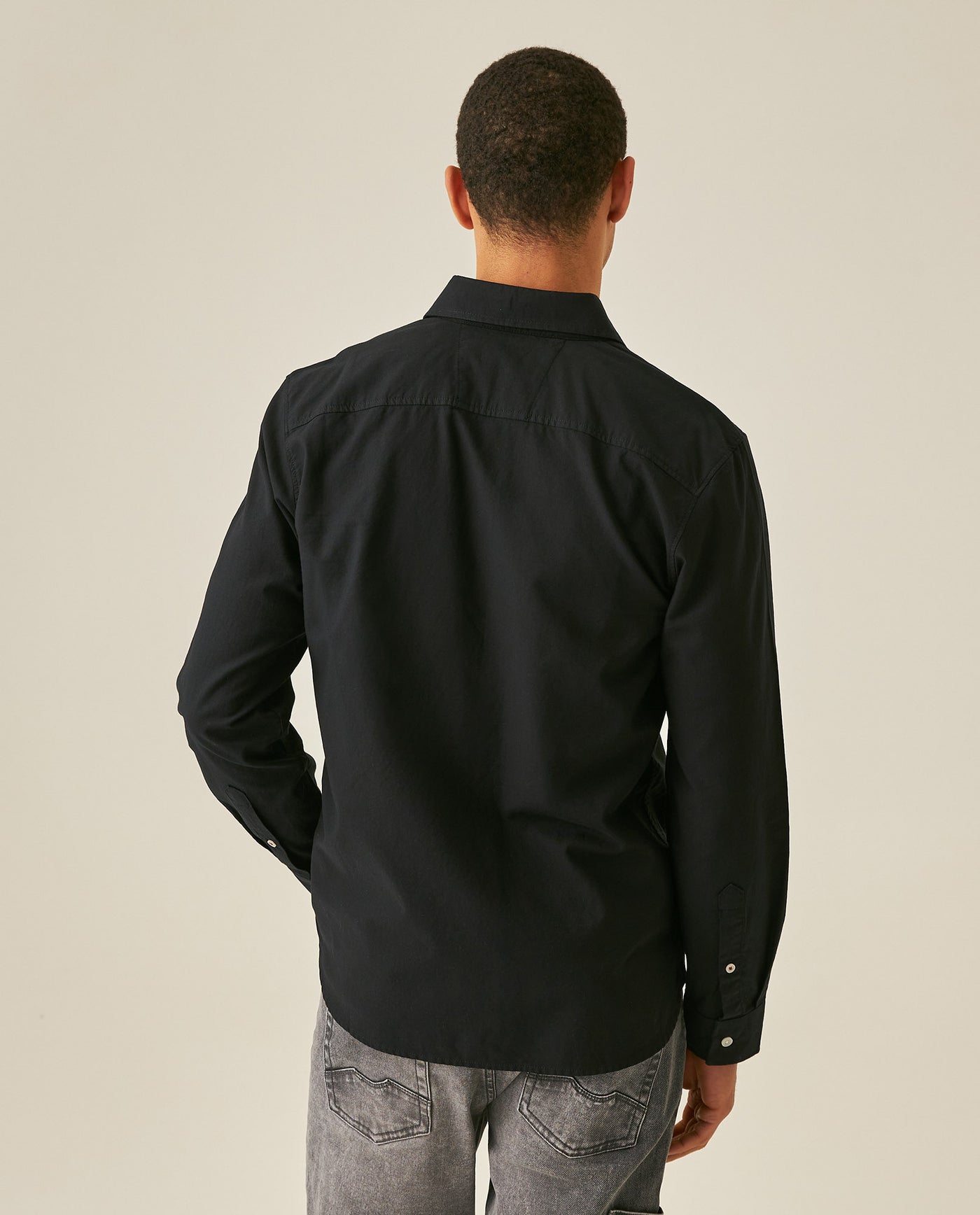 Mens Shirt Long Sleeve Slim Fit Oxford Cotton Vibrant Duck Raw Contrast Buttons Side Details Woven Label - Black 63_611H027_NEG194007_6