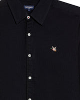 Mens Shirt Long Sleeve Slim Fit Oxford Cotton Vibrant Duck Raw Contrast Buttons Side Details Woven Label - Black 63_611H027_NEG194007_8
