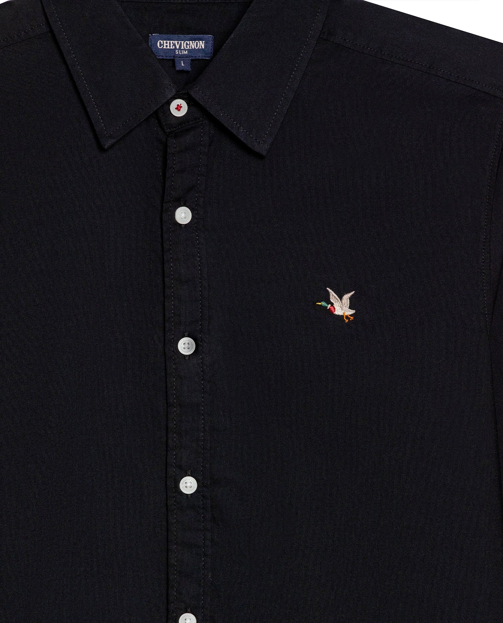 Mens Shirt Long Sleeve Slim Fit Oxford Cotton Vibrant Duck Raw Contrast Buttons Side Details Woven Label - Black 63_611H027_NEG194007_8