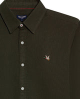 Mens Shirt Long Sleeve Slim Fit Oxford Cotton Vibrant Duck Raw Contrast Buttons Side Details Woven Label - Green 63_611H027_VER190414_3