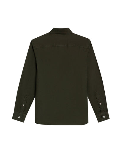 Mens Shirt Long Sleeve Slim Fit Oxford Cotton Vibrant Duck Raw Contrast Buttons Side Details Woven Label - Green 63_611H027_VER190414_5