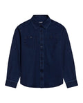 Mens Shirt Long Sleeve Slim Fit Cotton Denim Diagonal Special Wash Patch Pockets Buttons Classic Collar - Blue 63_611H028_AZU193924_3
