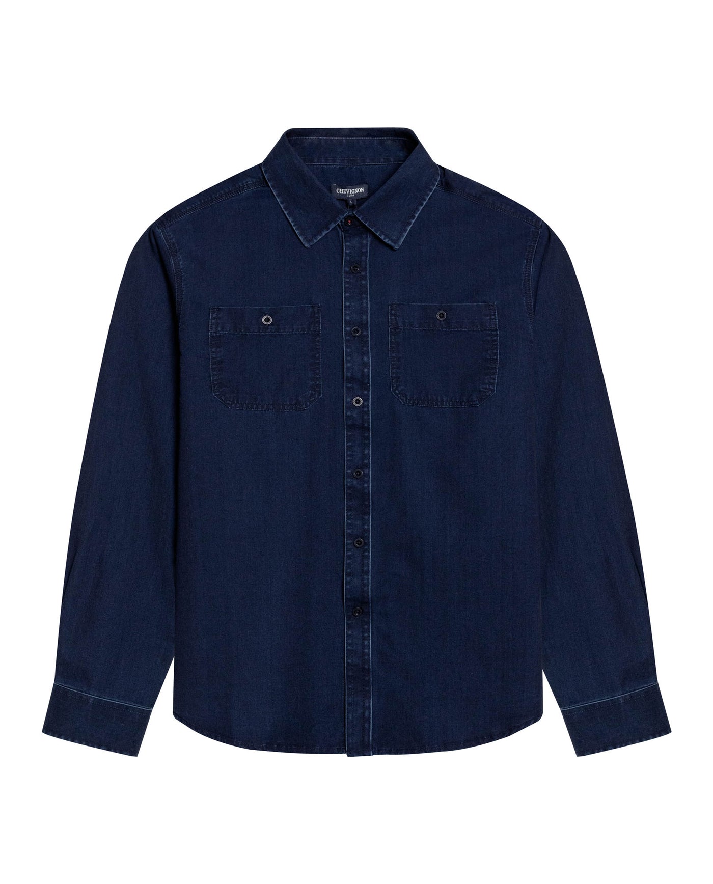 Mens Shirt Long Sleeve Slim Fit Cotton Denim Diagonal Special Wash Patch Pockets Buttons Classic Collar - Blue 63_611H028_AZU193924_3