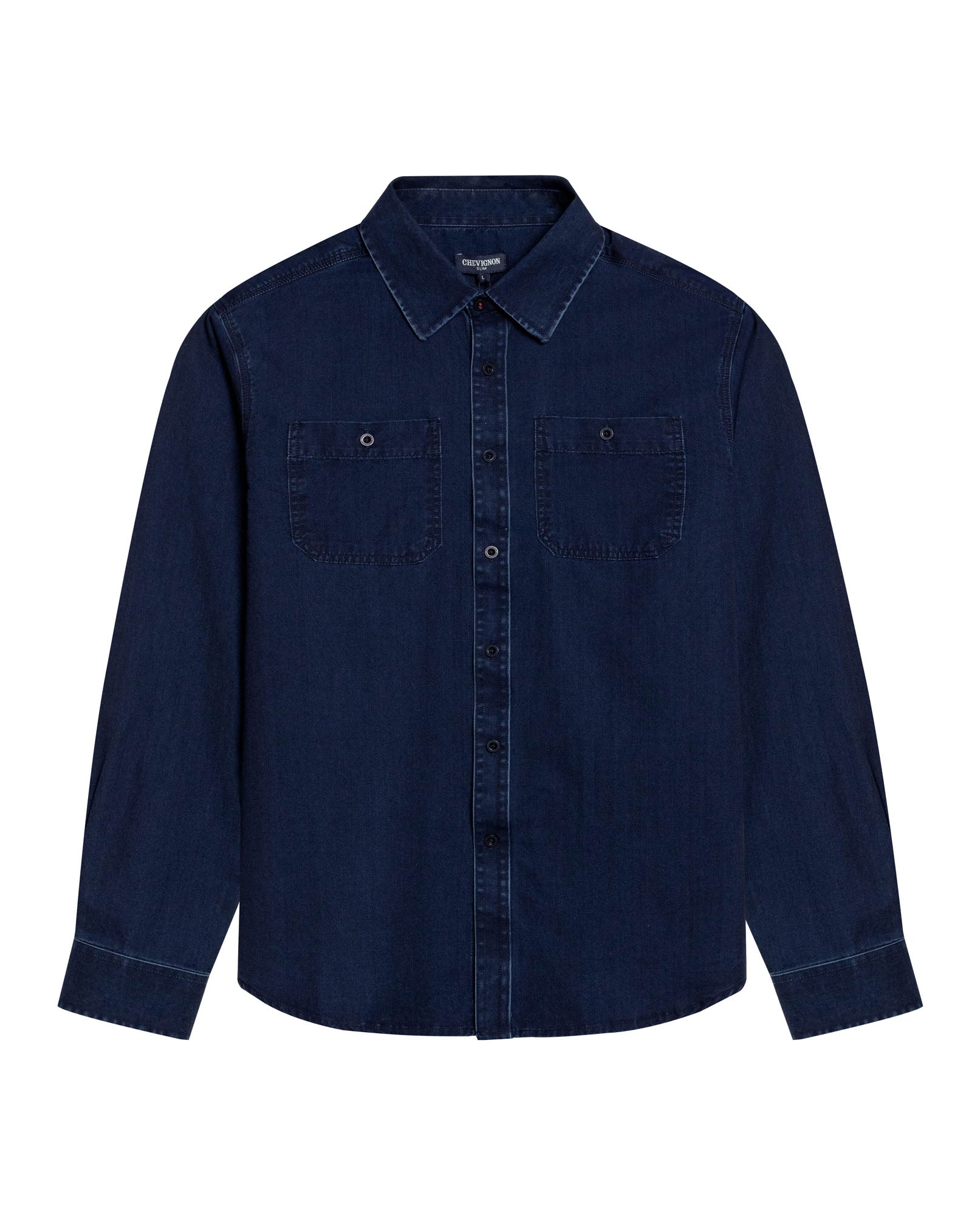 Mens Shirt Long Sleeve Slim Fit Cotton Denim Diagonal Special Wash Patch Pockets Buttons Classic Collar - Blue 63_611H028_AZU193924_3