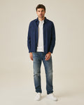 Mens Shirt Long Sleeve Slim Fit Cotton Denim Diagonal Special Wash Patch Pockets Buttons Classic Collar - Blue 63_611H028_AZU193924_4