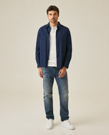 Mens Shirt Long Sleeve Slim Fit Cotton Denim Diagonal Special Wash Patch Pockets Buttons Classic Collar - Blue 63_611H028_AZU193924_4