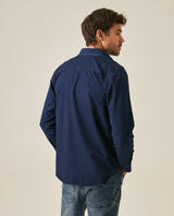 Mens Shirt Long Sleeve Slim Fit Cotton Denim Diagonal Special Wash Patch Pockets Buttons Classic Collar - Blue 63_611H028_AZU193924_6