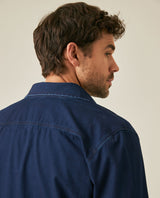 Mens Shirt Long Sleeve Slim Fit Cotton Denim Diagonal Special Wash Patch Pockets Buttons Classic Collar - Blue 63_611H028_AZU193924_7
