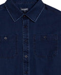 Mens Shirt Long Sleeve Slim Fit Cotton Denim Diagonal Special Wash Patch Pockets Buttons Classic Collar - Blue 63_611H028_AZU193924_8