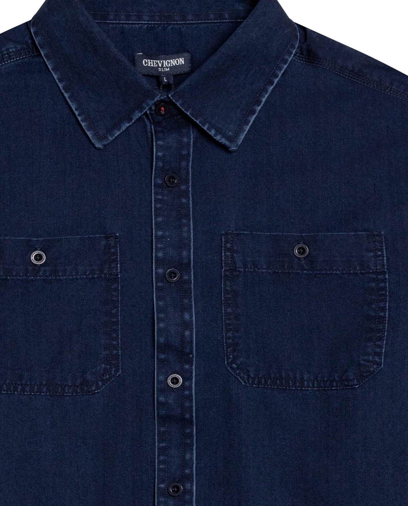 Mens Shirt Long Sleeve Slim Fit Cotton Denim Diagonal Special Wash Patch Pockets Buttons Classic Collar - Blue 63_611H028_AZU193924_8