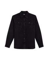 Mens Shirt Long Sleeve Slim Fit Cotton Denim Diagonal Special Wash Patch Pockets Buttons Classic Collar - Black 63_611H028_NEG194004_3