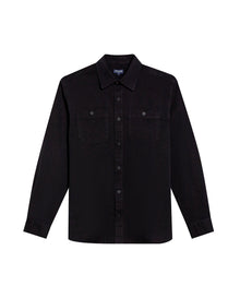 Mens Shirt Long Sleeve Slim Fit Cotton Denim Diagonal Special Wash Patch Pockets Buttons Classic Collar - Black 63_611H028_NEG194004_3