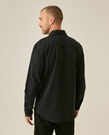 Mens Shirt Long Sleeve Slim Fit Cotton Denim Diagonal Special Wash Patch Pockets Buttons Classic Collar - Black 63_611H028_NEG194004_6