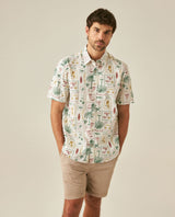 Mens Shirt Short Sleeve Classic Fit Resort Cotton Continuous Palm Print Flag Label No Pocket - Raw 63_611H029_CRU110606_0