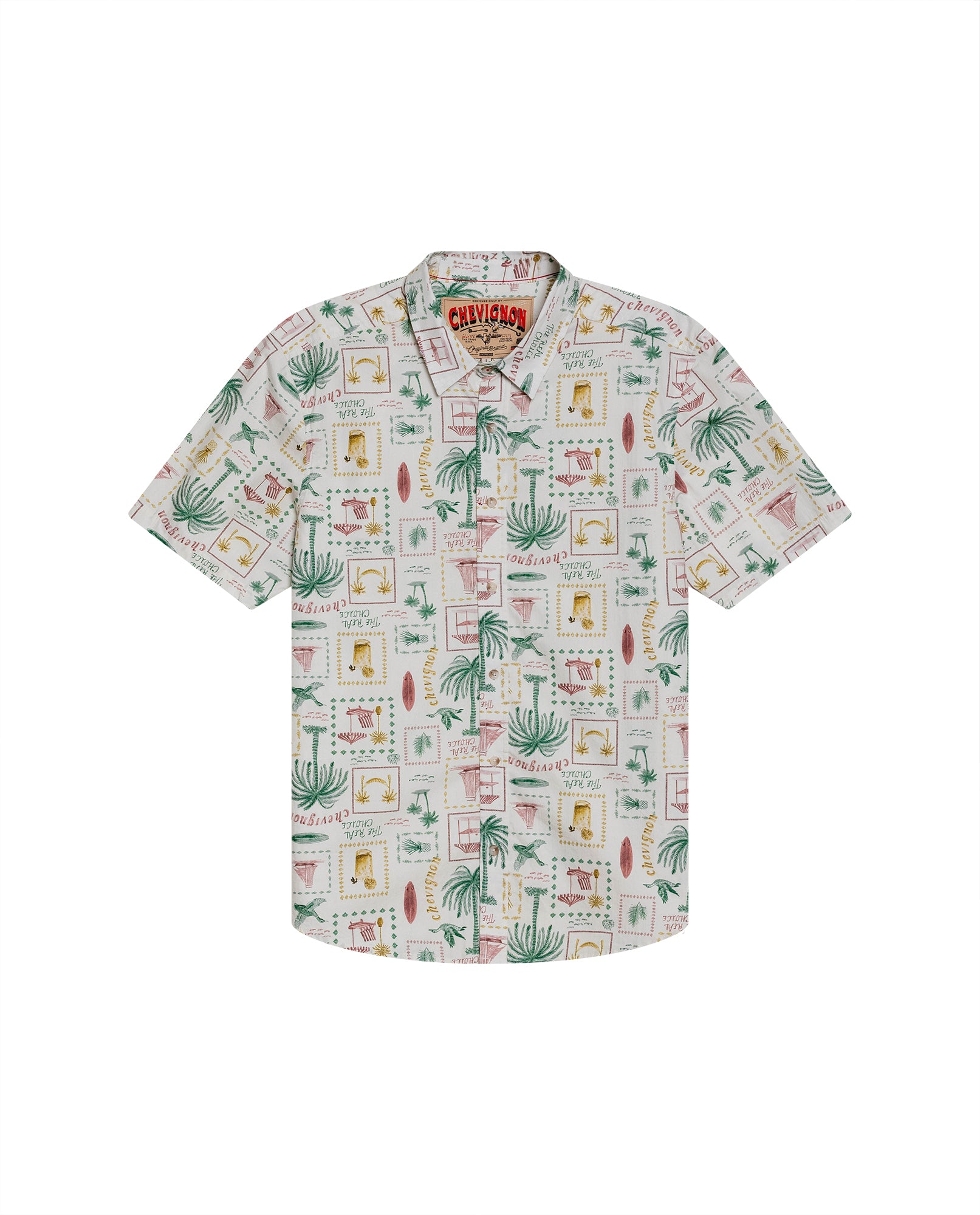Mens Shirt Short Sleeve Classic Fit Resort Cotton Continuous Palm Print Flag Label No Pocket - Raw 63_611H029_CRU110606_3