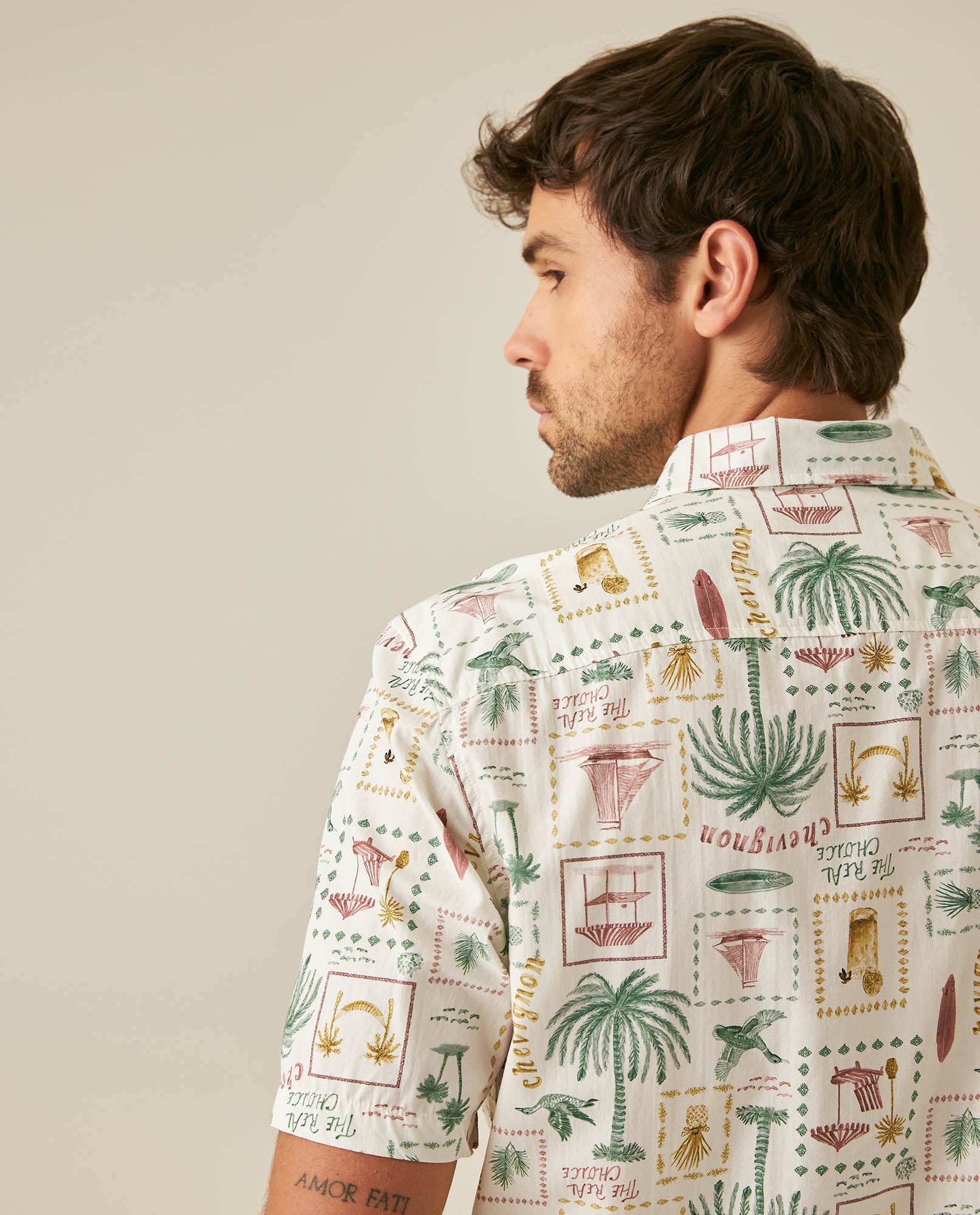 Mens Shirt Short Sleeve Classic Fit Resort Cotton Continuous Palm Print Flag Label No Pocket - Raw 63_611H029_CRU110606_7