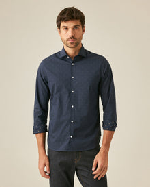Mens Shirt Long Sleeve Slim Fit Cotton Coolmax Elastane Dobby Contrast Miniprint - Blue 63_611H030_AZU194011_0