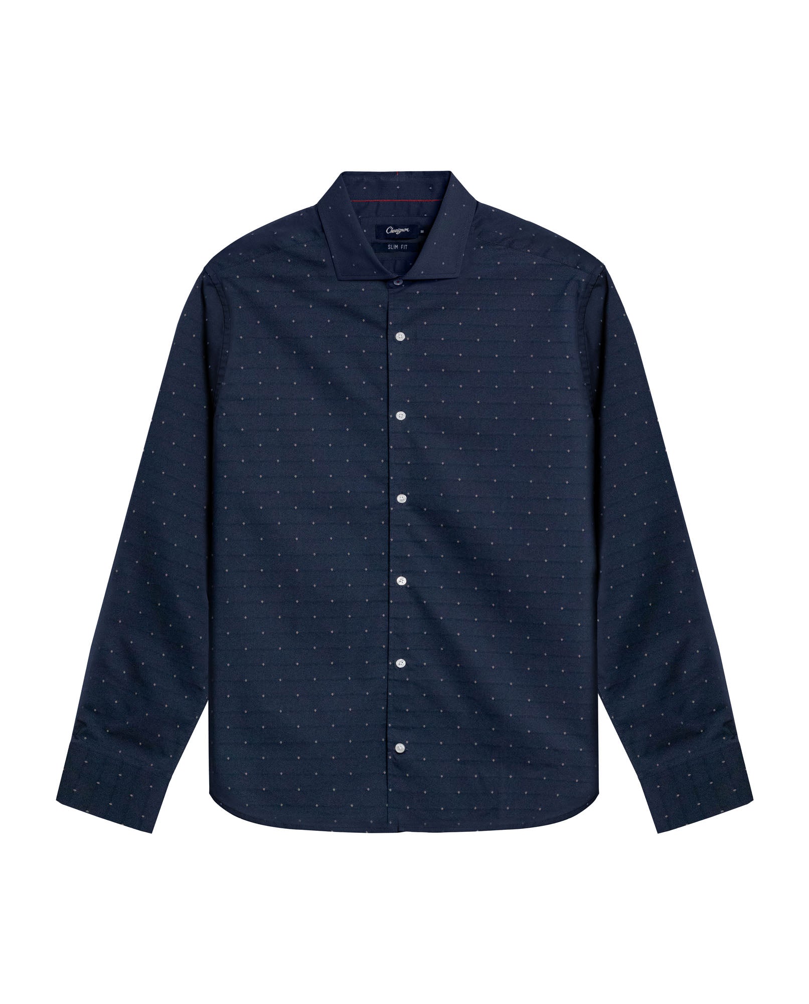 Mens Shirt Long Sleeve Slim Fit Cotton Coolmax Elastane Dobby Contrast Miniprint - Blue 63_611H030_AZU194011_3