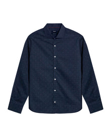 Mens Shirt Long Sleeve Slim Fit Cotton Coolmax Elastane Dobby Contrast Miniprint - Blue 63_611H030_AZU194011_3