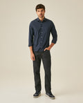 Mens Shirt Long Sleeve Slim Fit Cotton Coolmax Elastane Dobby Contrast Miniprint - Blue 63_611H030_AZU194011_4