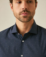 Mens Shirt Long Sleeve Slim Fit Cotton Coolmax Elastane Dobby Contrast Miniprint - Blue 63_611H030_AZU194011_5